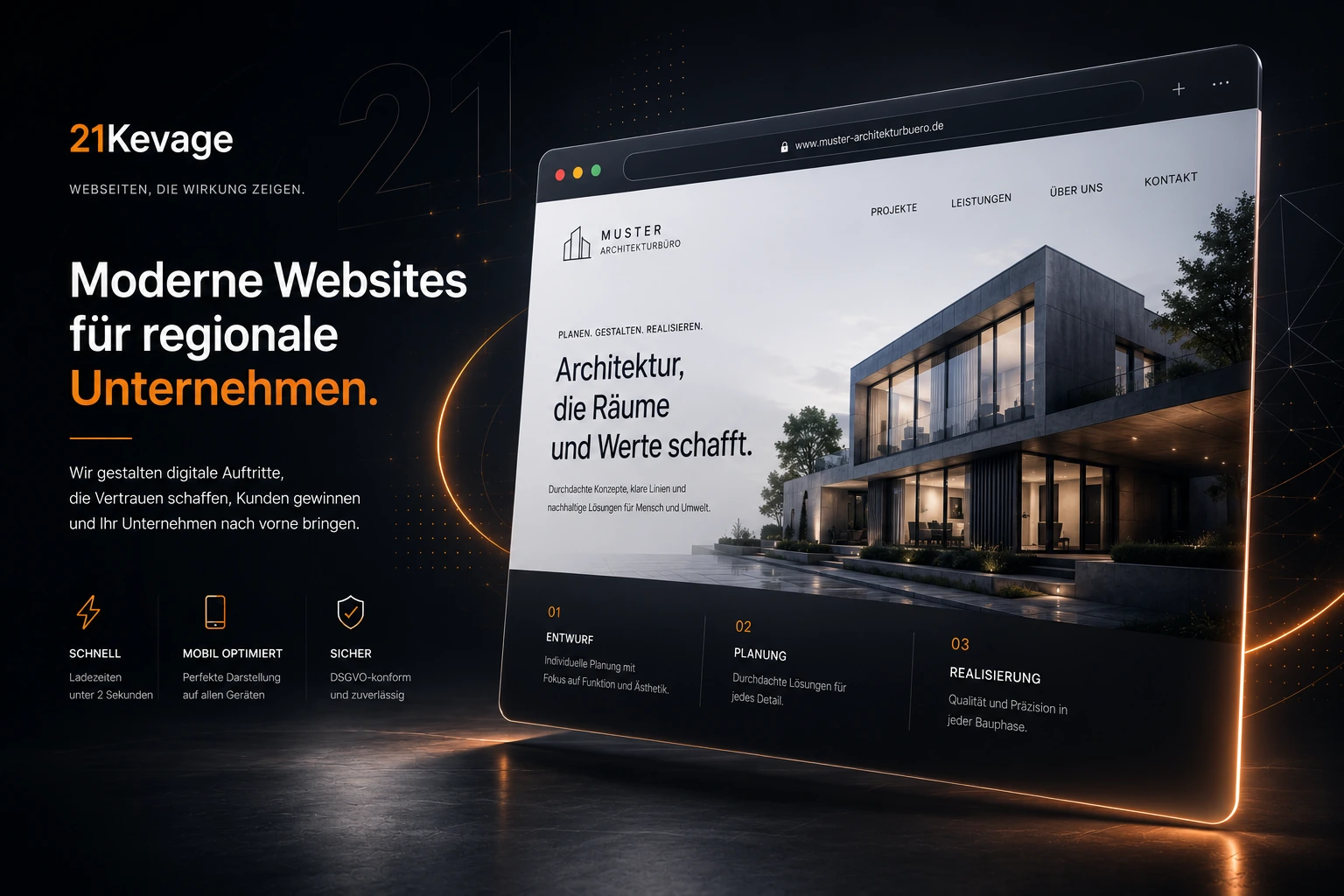 21 Kevage Webdesign mit einer modernen Beispielwebseite für das fiktive Muster Architekturbüro